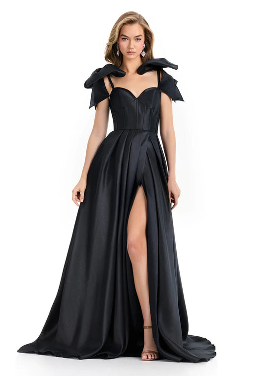 Ashley Lauren 12065 - Mikado A-line Gown with Bow Straps