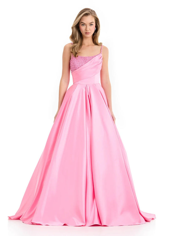 Ashley Lauren 12086 - Beaded Bodice Satin Pleated Ballgown