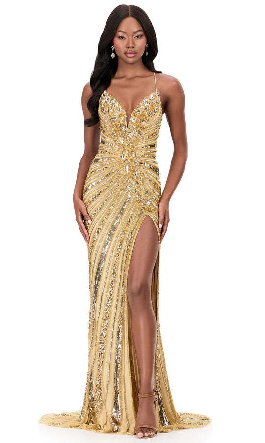 Ashley Lauren 12149 - Beaded Lace-Up Sheath Evening Dress