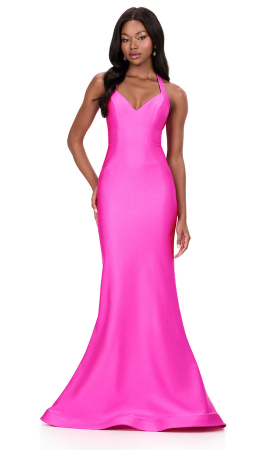 Ashley Lauren 12205 - Lace-Up Back Halter Jersey Dress
