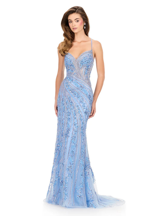 Ashley Lauren 12222 - Metallic Lace Applique V-Neckline Prom Gown
