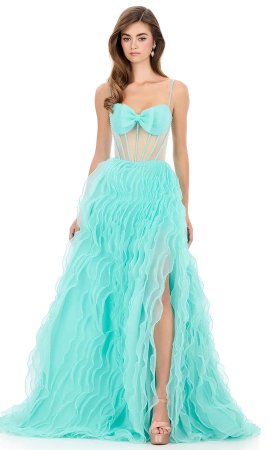 Ashley Lauren 12307 - Bow Neckline Illusion Corset Ruffled Dress