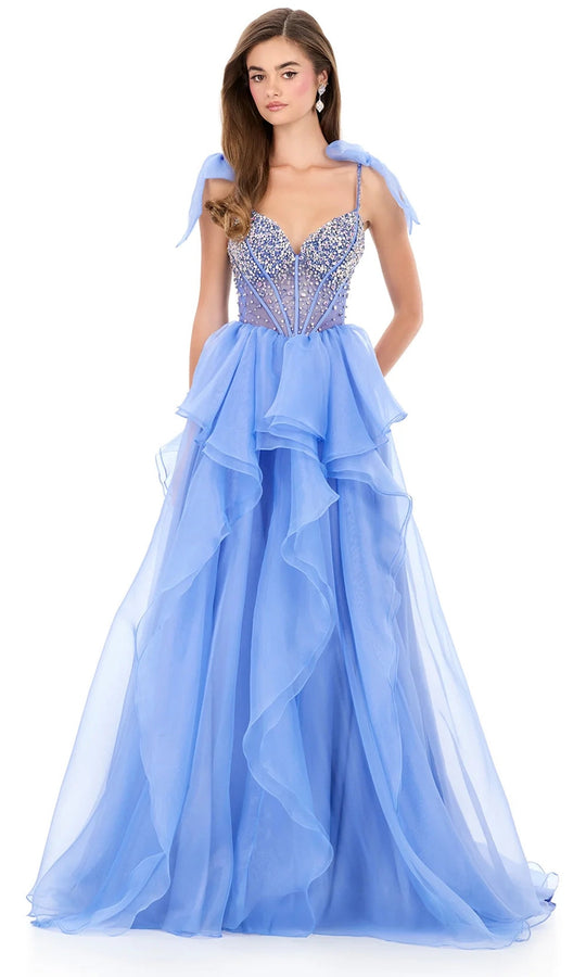 Ashley Lauren 12312 - Ribbon Strap Layered Organza Prom Gown