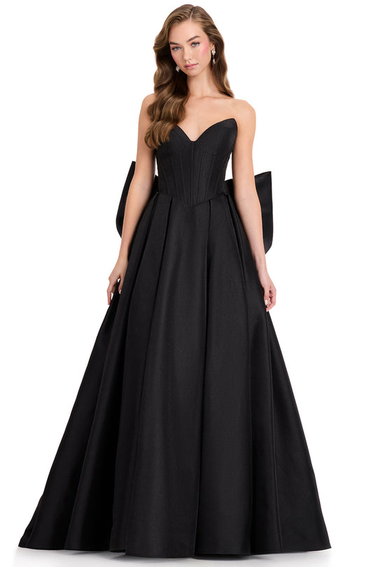 Ashley Lauren 12387 - Back Bow Corset Pleated Prom Ballgown