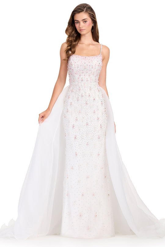 Ashley Lauren 12392 - Fully Beaded Scoop Neck Organza Prom Gown