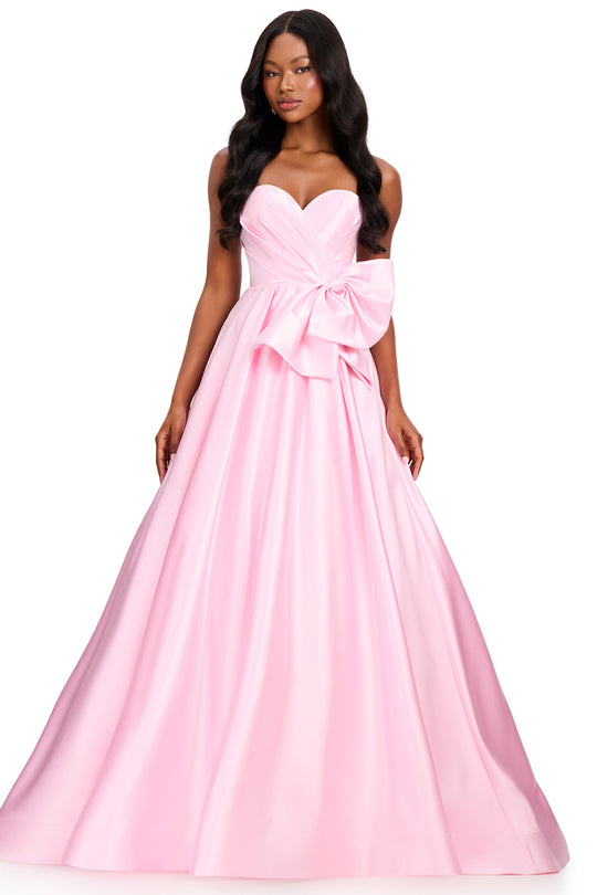 Ashley Lauren 12396 - Bow Accent Sweetheart Satin Prom Gown