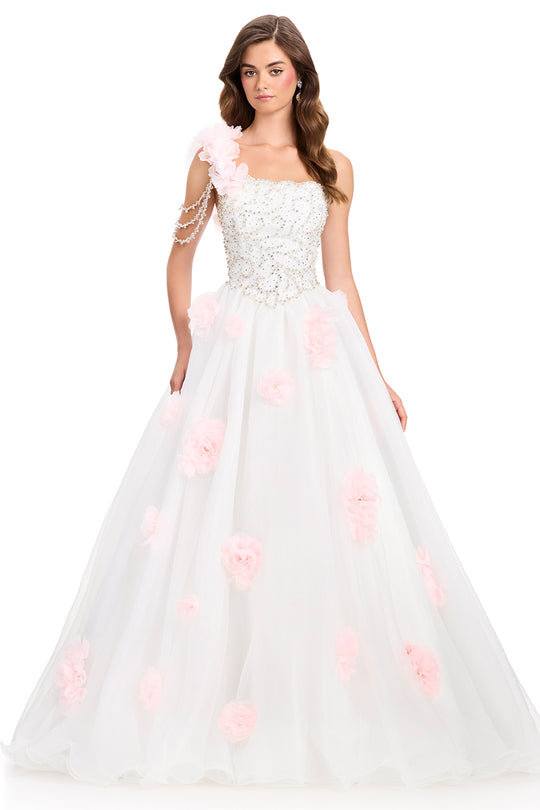 Ashley Lauren 12426 - One Shoulder Organza Prom Gown with 3D Florals