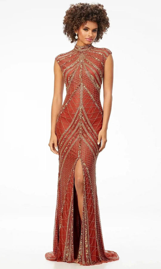 Ashley Lauren 1624 Beaded High Neck Dress