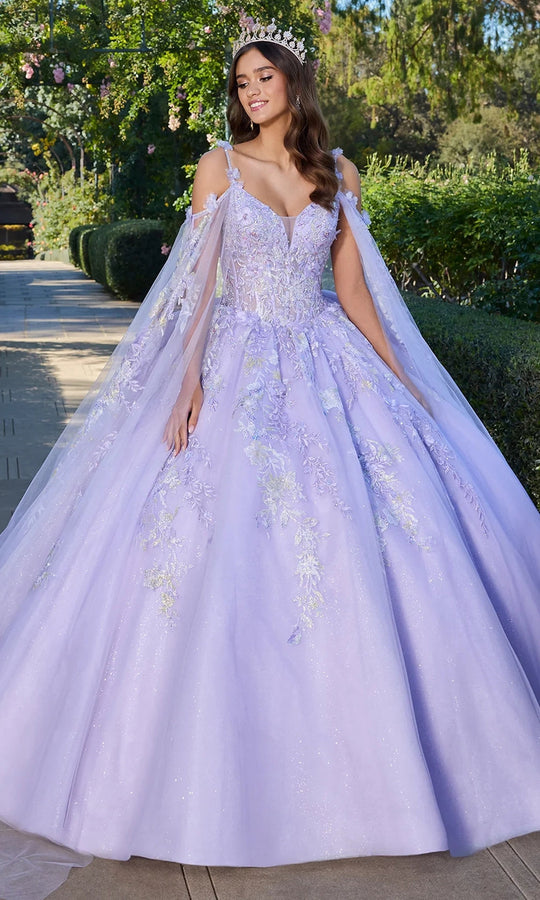 Ashley Lauren 30107 - Cape Sleeve Floral Embroidered Ballgown