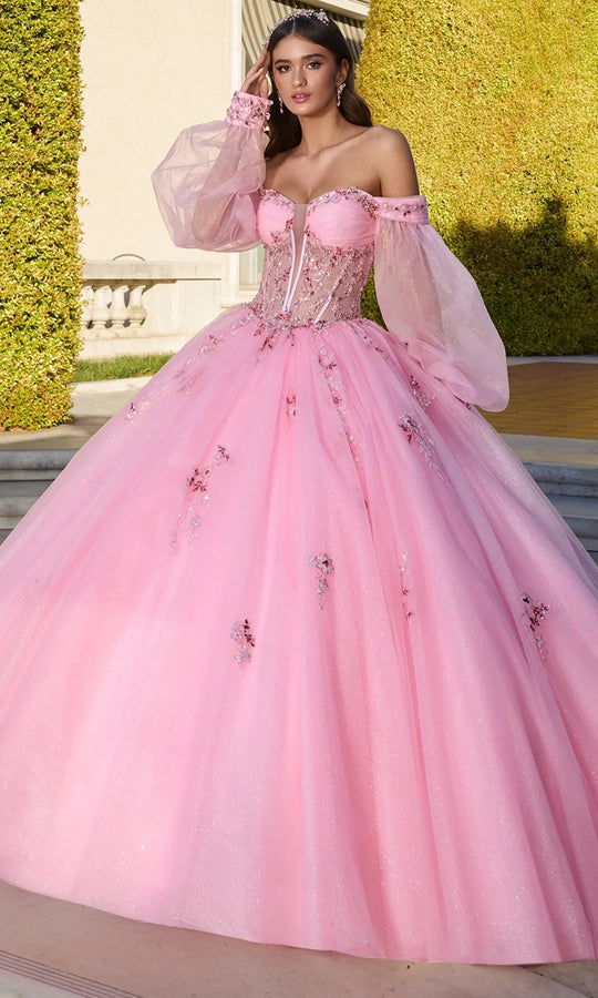 Ashley Lauren 30116 - Sheer Puff Sleeve Floral Sequin Ballgown