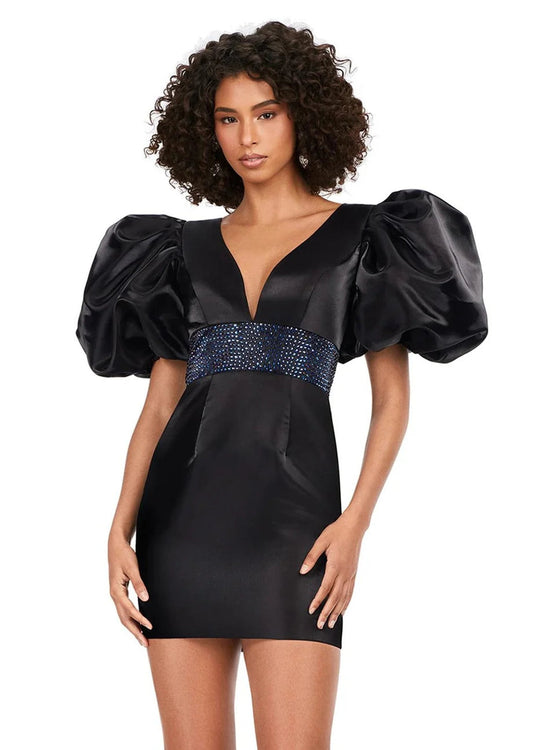 Ashley Lauren 4549 - Oversized Puffed Sleeves Cocktail Dress