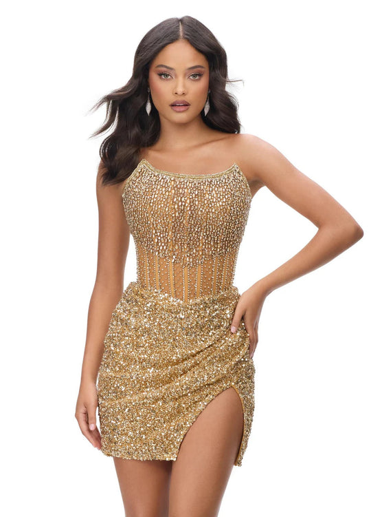 Ashley Lauren 4564 - Scoop Strapless Beaded Short Dress