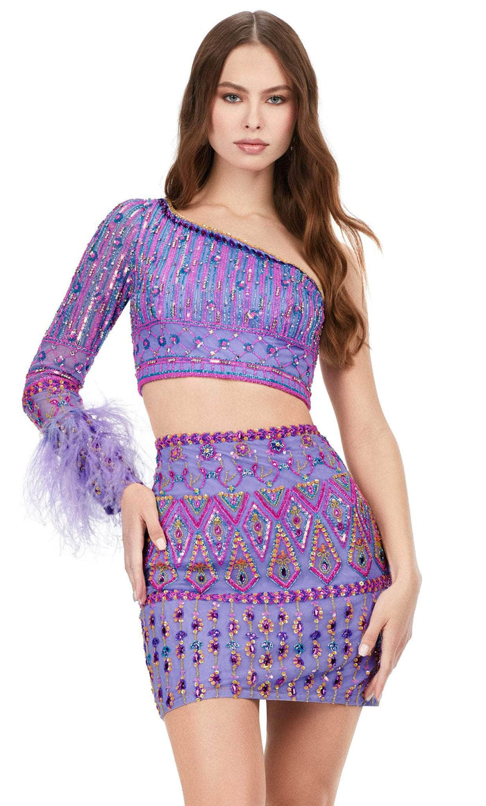 Ashley Lauren 4597 - Two Piece Aztec Short Dress Cocktail Dresses 00 / Lilac