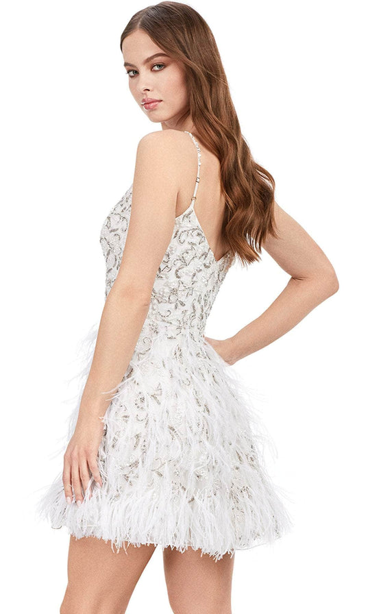 Ashley Lauren 4604 - Beaded Feathers A-Line Cocktail Dress