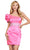Ashley Lauren 4647 - One Shoulder Puff Sleeve Short Dress Cocktail Dresses 0 / Hot Pink