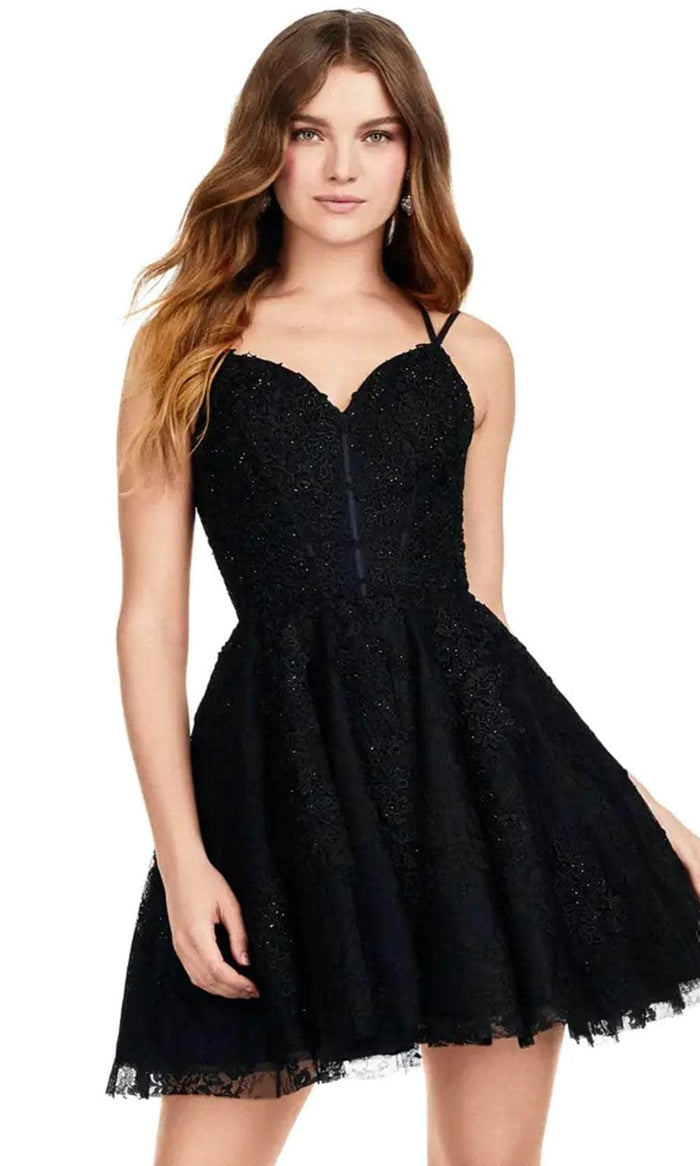 Ashley Lauren 4655 - Open Back Lace A-Line Dress Cocktail Dresses 00 / Black
