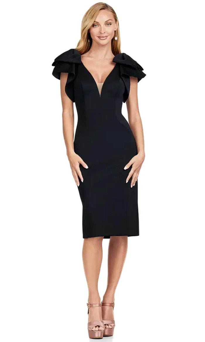 Ashley Lauren 4656 - Bow Accent Scuba Dress Cocktail Dresses 0 / Black