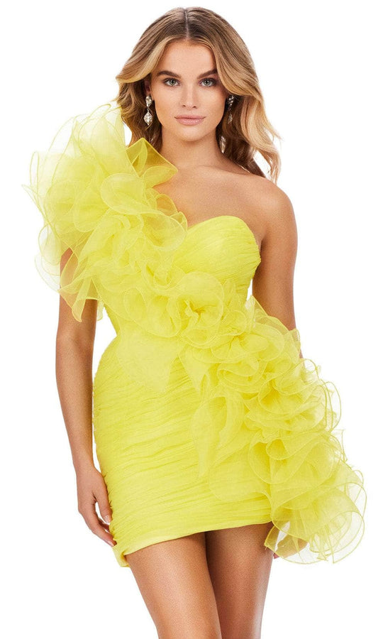 Ashley Lauren 4672 - One-Sleeve Organza Ruffle Detail Cocktail Dress