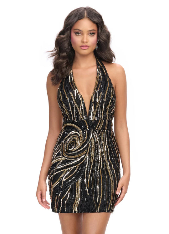 Ashley Lauren 4791 Beaded Fitted Cocktail Dress