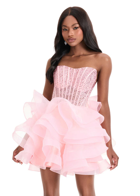 Ashley Lauren 4883 - Ruffled Skirt Strapless Mini Dress