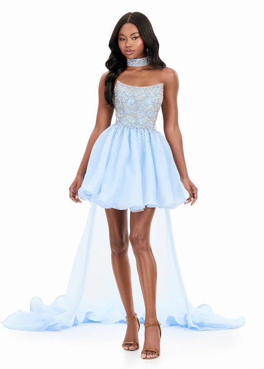 Ashley Lauren 4965 - A-Line Beaded Dress with Flowing Cape