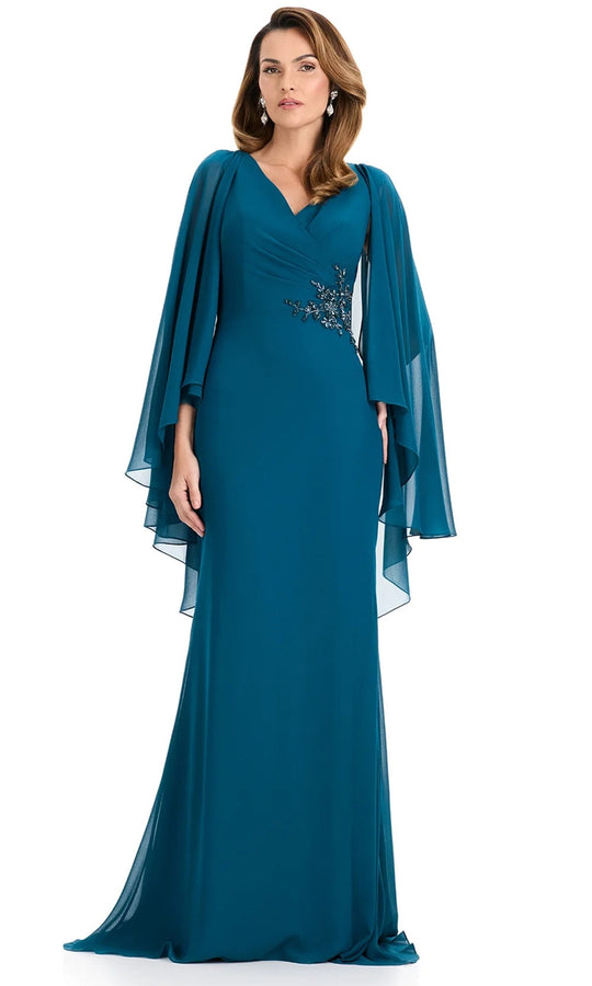 Ashley Lauren E12138 - Draped Cape Sleeve Chiffon Formal Dress