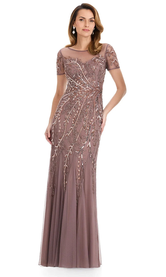 Ashley Lauren E12142 - Beaded Illusion Short Sleeve Formal Dress