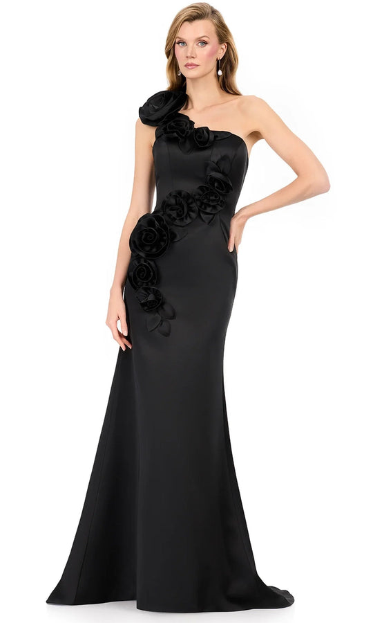 Ashley Lauren E12159 - Asymmetric Neckline Cascading Floral Dress