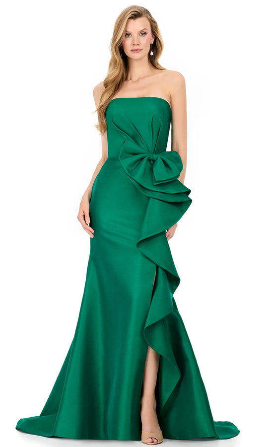Ashley Lauren E12216 - Straight Neckline Ruffle Bow Evening Dress