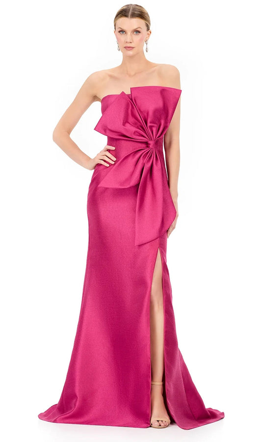 Ashley Lauren E12225 - Oversized Bow Strapless Slit Dress