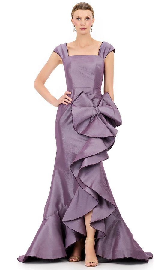 Ashley Lauren E12321 - Taffeta Square Neckline Ruffle Hi-Low Dress