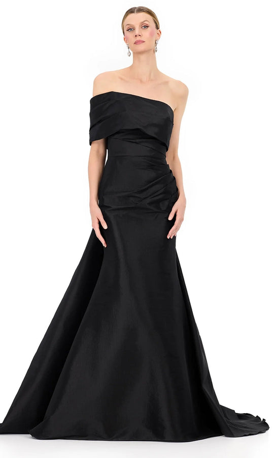 Ashley Lauren E12323 - Asymmetric Off Shoulder Taffeta Dress
