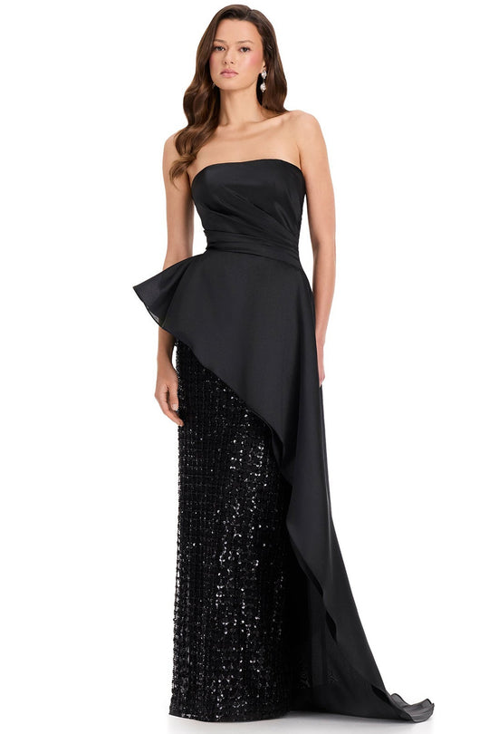 Ashley Lauren E12375 Beaded Column Skirt Strapless Evening Gown