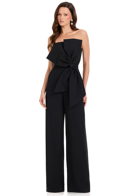 Ashley Lauren E12385 Bow Detail Straight Neckline Jumpsuit