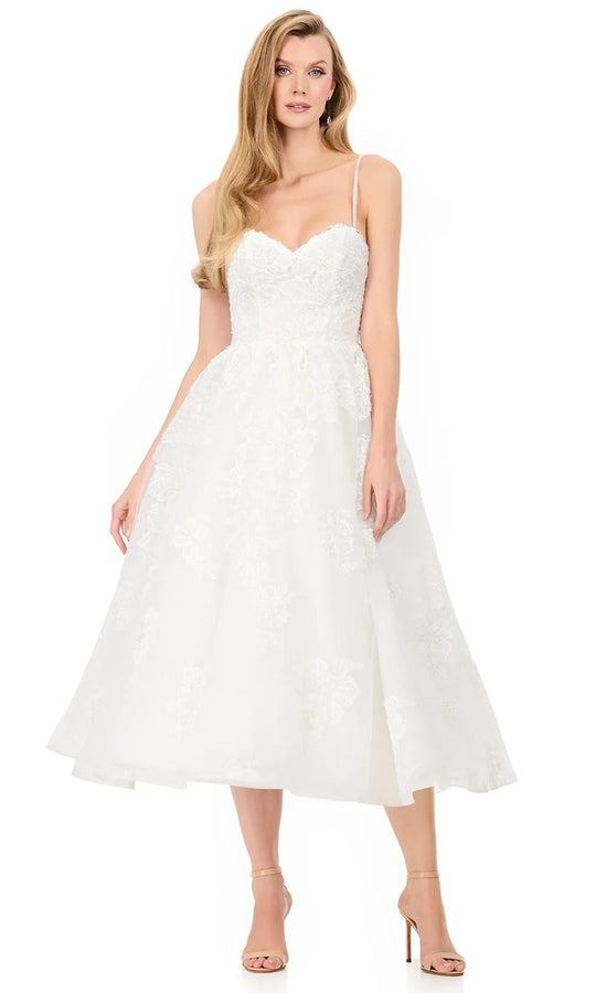 Ashley Lauren E4937 - Embroidered Lace Sweetheart Midi Dress