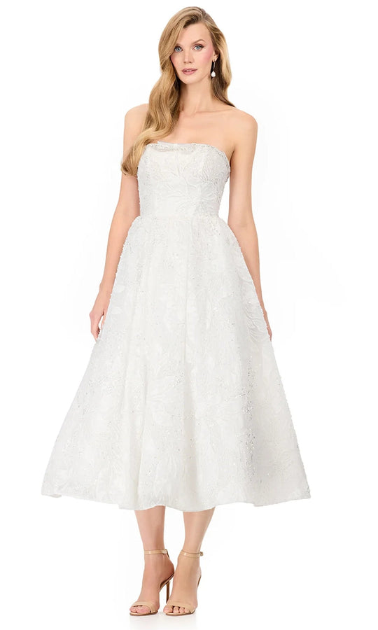 Ashley Lauren E4938 - Strapless Embroidered Tea-Length Dress