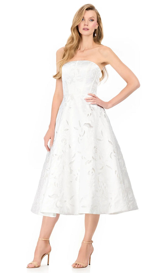 Ashley Lauren E4940 - Strapless Floral Embossed Tea-Length Dress