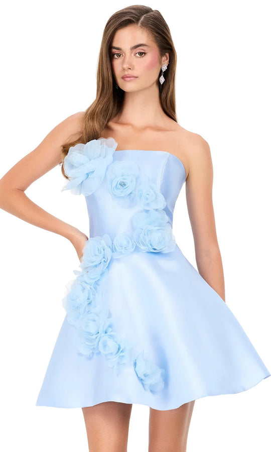 Ashley Lauren E4962 - Strapless Floral Applique Flared Dress