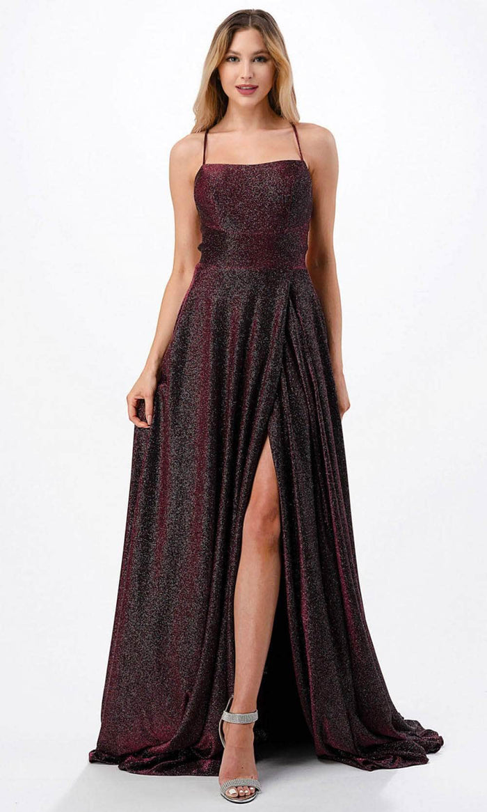Aspeed Design D533 - Sleeveless Glitter Evening Gown Special Occasion Dress XS / Plum