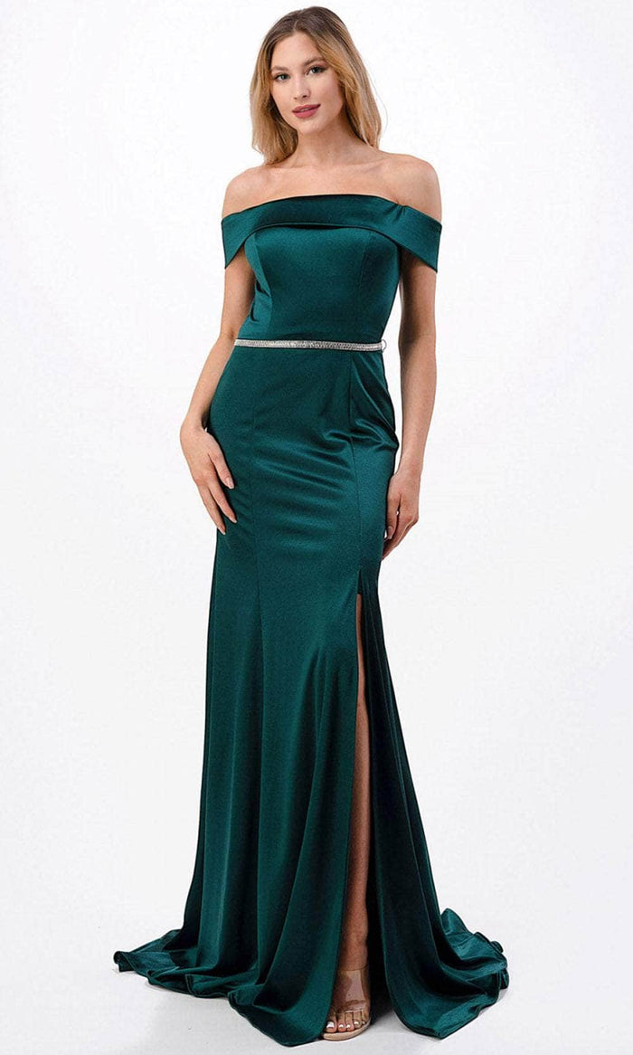 Aspeed Design D548 - Straight Off Shoulder Evening Gown Special Occasion Dress XS / Hunter Green