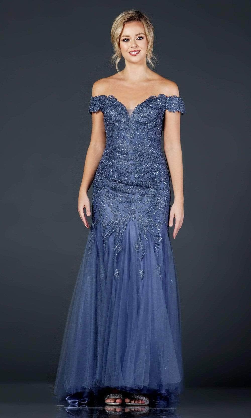 Aspeed Design - L2091 Off Shoulder Trumpet Prom Gown S / Slate Blue - Shop Aspeed Design dresses on Couture Candy at CoutureCandy.com Aspeed Design - L2091 Off Shoulder Trumpet Prom Gown S / Slate Blue - Shop Aspeed Design dresses on Couture Candy at CoutureCandy.com