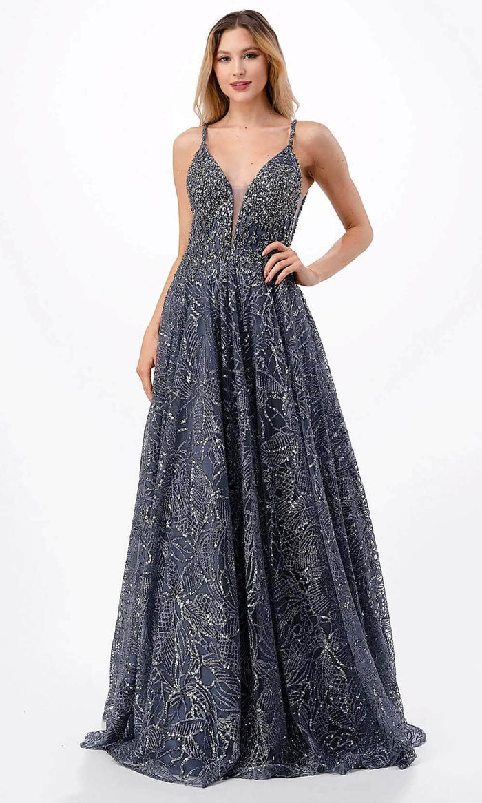 Aspeed Design L2672 - Glitter A-Line Prom Dress Special Occasion Dress XS / Charcoal