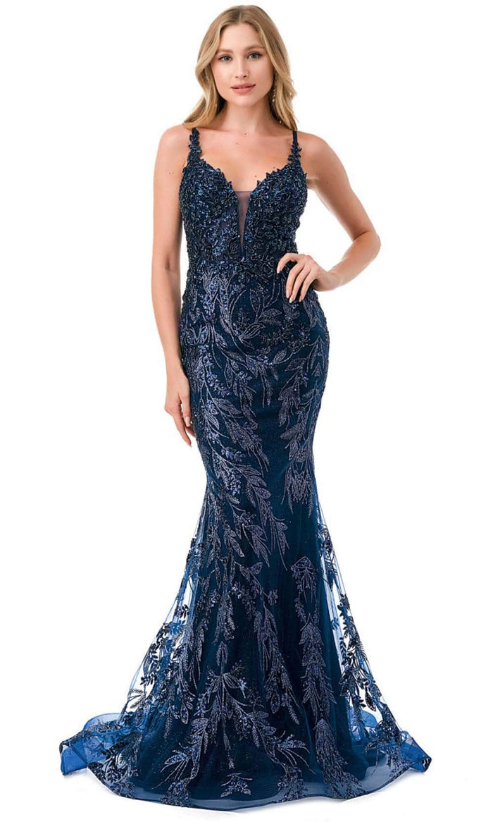 Aspeed Design L2777B - Lace Up Mermaid Prom Dress Special Occasion Dress XS / Navy