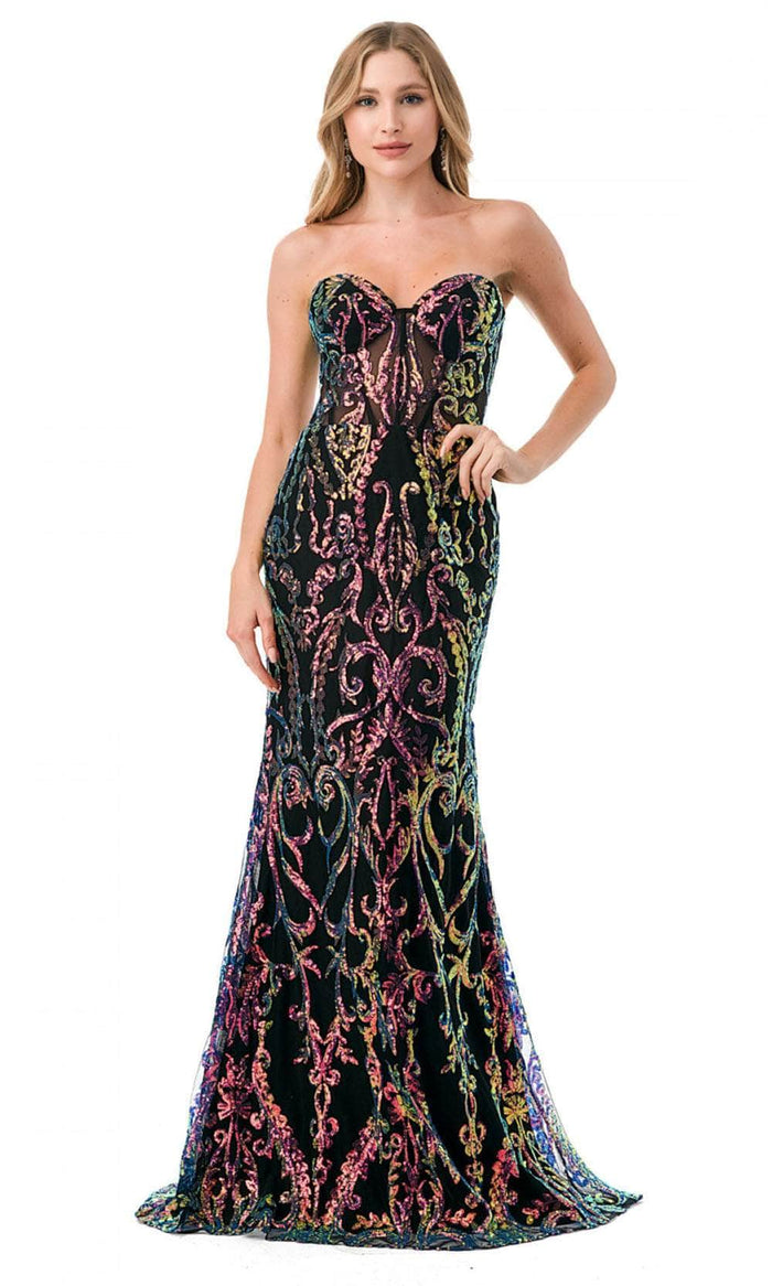 Aspeed Design L2815F - Strapless Glitter Prom Dress Evening Dresses XS / Black Multi