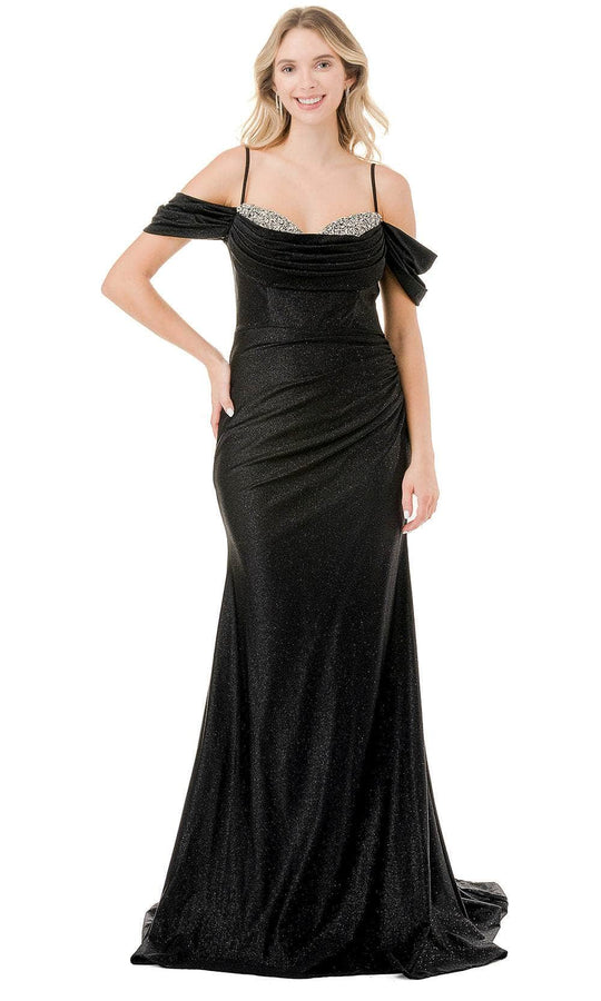 Aspeed Design L2858L - Glitter Cold Shoulder Evening Gown