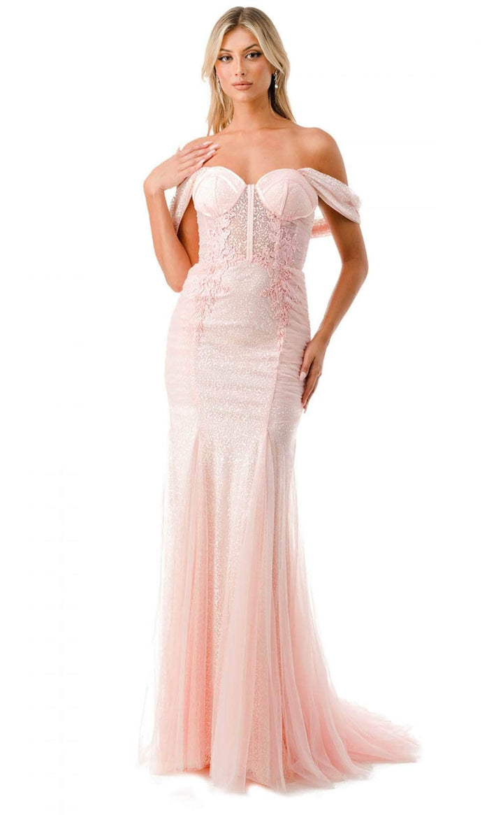 Aspeed Design P2100 - Off Shoulder Bustier Prom Dress Special Occasion Dress XS / Blush