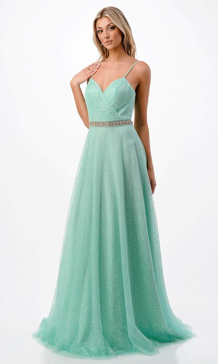 Aspeed Design P2105 - Spaghetti Straps Beaded Prom Gown Special Occasion Dress XS / Light-Aqua