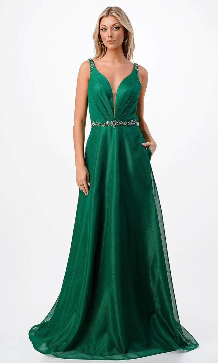 Aspeed Design P2115 - Bejeweled Waist Evening Dress Special Occasion Dress XS / Emerald
