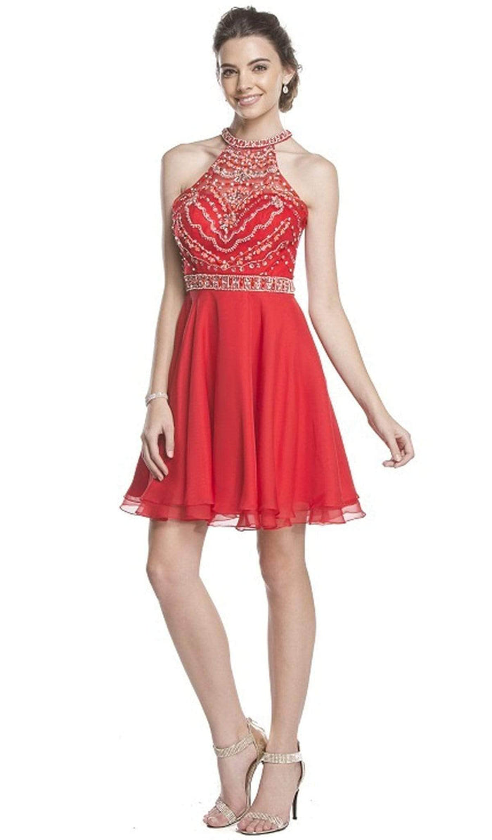 Embellished Sheer Halter A-line Homecoming Dress Dress XXS / Red