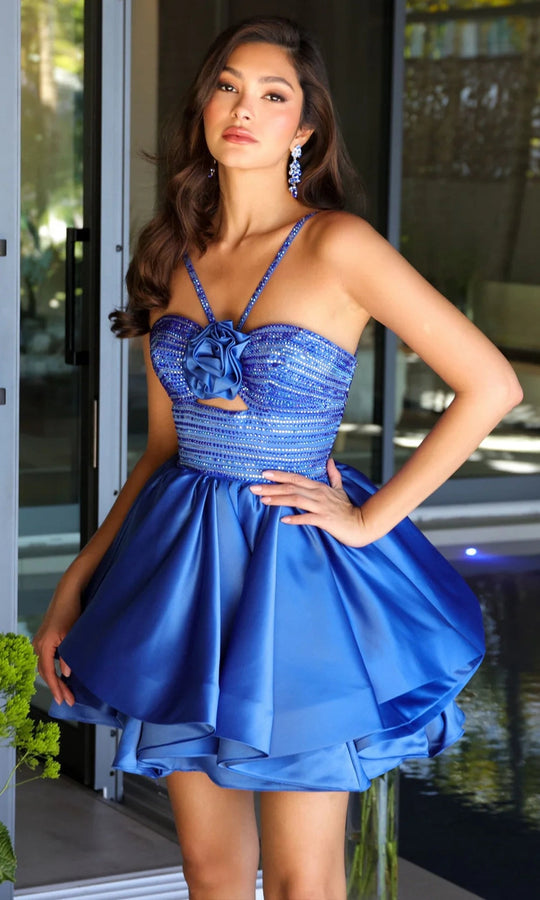 Ava Presley 26354 - Beaded Bodice Layered A-line Dress with Cutout